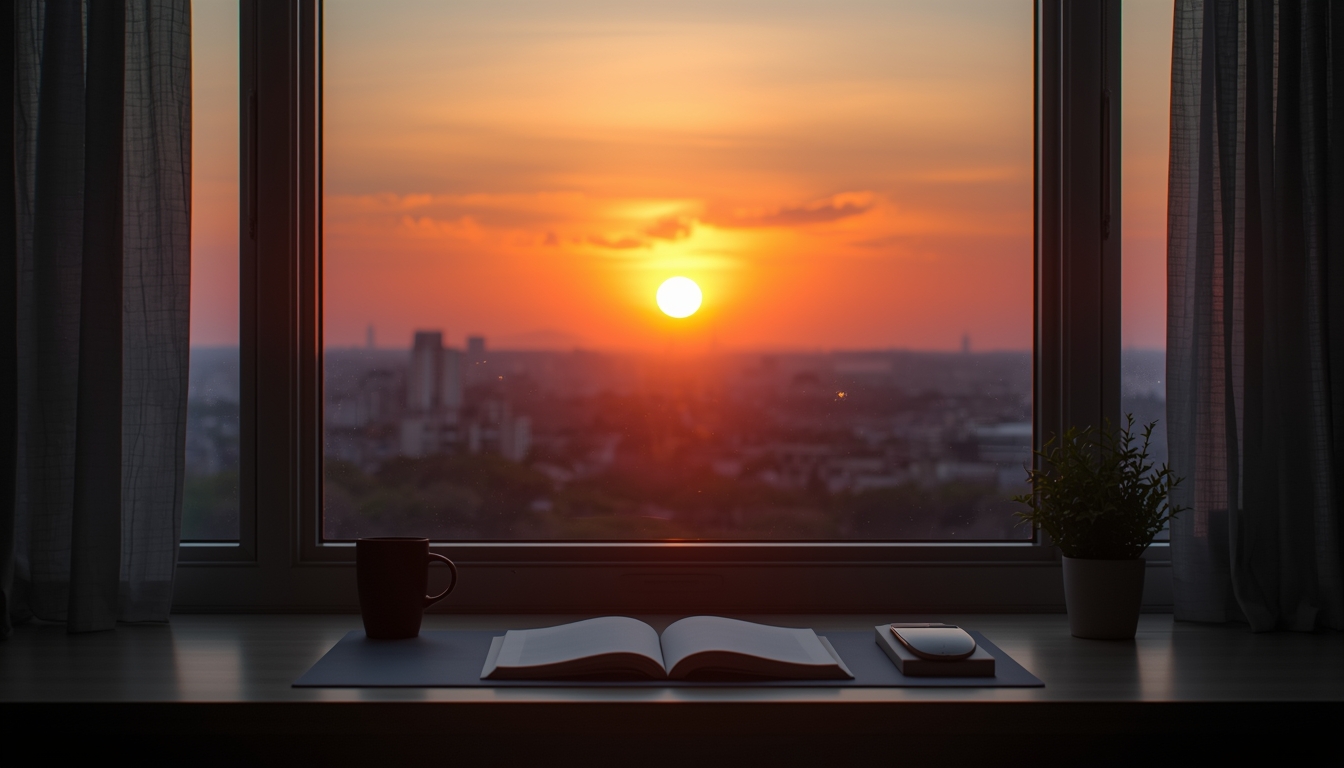 Shroxxenshor mindful sunrise desk scene